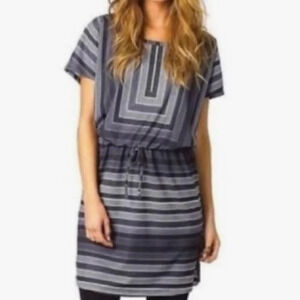 Prana Lindy Dress Black and White Pullover Drawstring Waist M